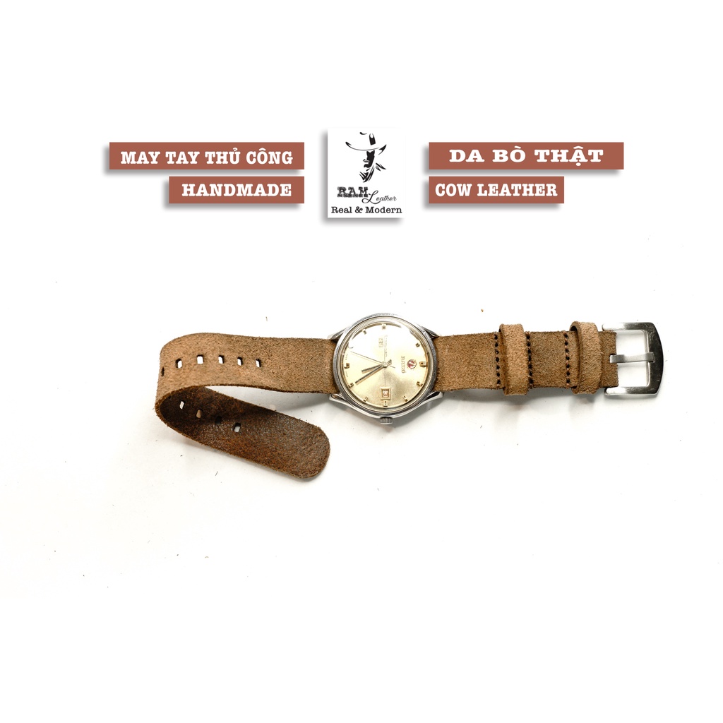 Dây đồng hồ RAM Leather vintage da bò thật kiểu quân đội nato strap