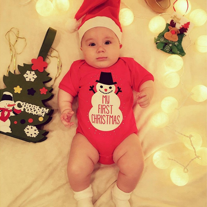 Bộ Bodysuit Một Mảnh + Mũ Ông Già Noel Dễ Thương Cho Bé Sơ Sinh