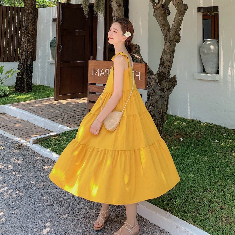 Đầm nữ , hai dây  dễ thương, thời trang, chất chéo nhung, thoáng mát,phù hợp đi tiệc đi du lịch YT. 01872