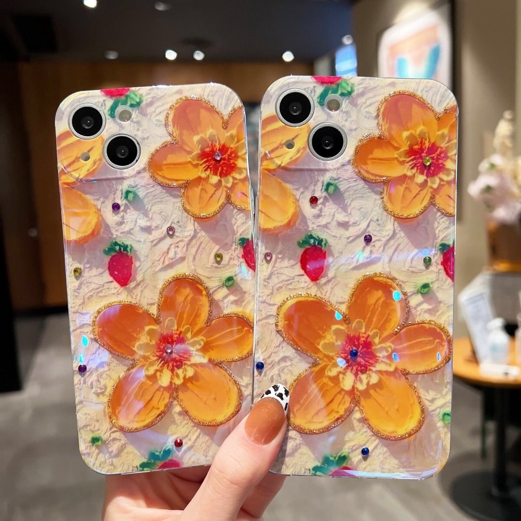 Ốp Điện Thoại Tranh Sơn Dầu Hình Cô Gái Và Hoa Cho iPhone 11 11ProMax 13 13 Pro Max 12 12Pro Max X XS XR