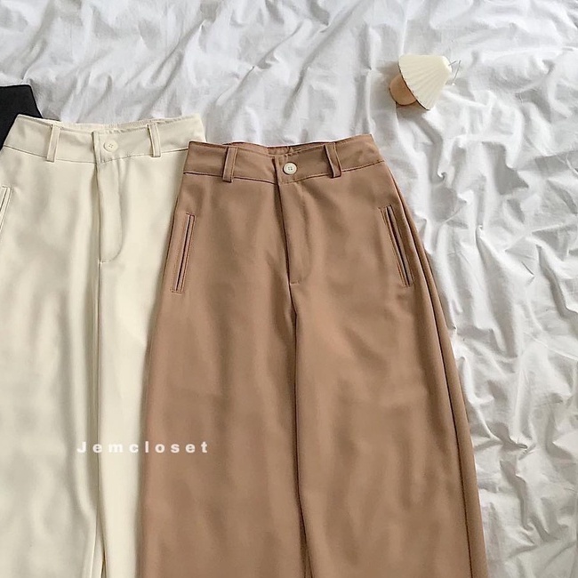 Quần Kaki Nữ Ống Rộng JEMCLOSET Thiết Kế Basic Quần Baggy Nữ FLEQUE Chất Kaki Thun Ngoại Dày Dặn Mát Mẻ Dễ Phối Đồ 2771