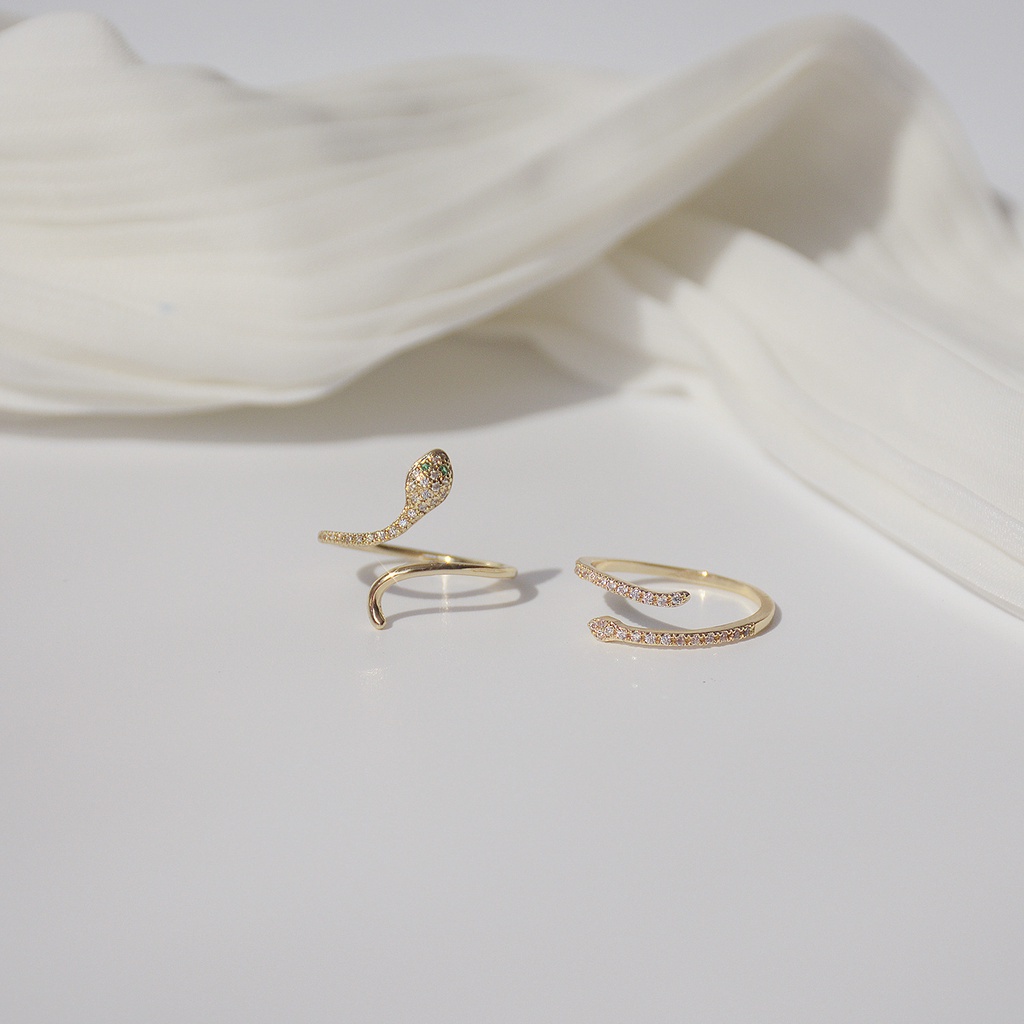 Nhẫn mạ vàng 18k hình rắn đính đá zircon đơn giản dành cho nữ