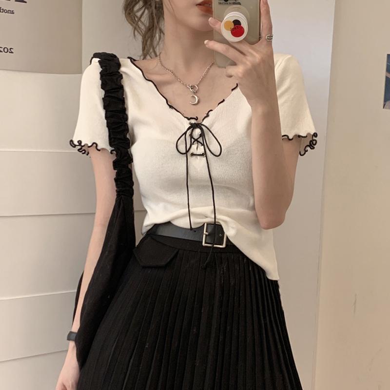 Áo Kiểu Tay Ngắn Cổ Chữ V Thời Trang Mùa Hè Hàn Quốc 2022 Cho Nữ