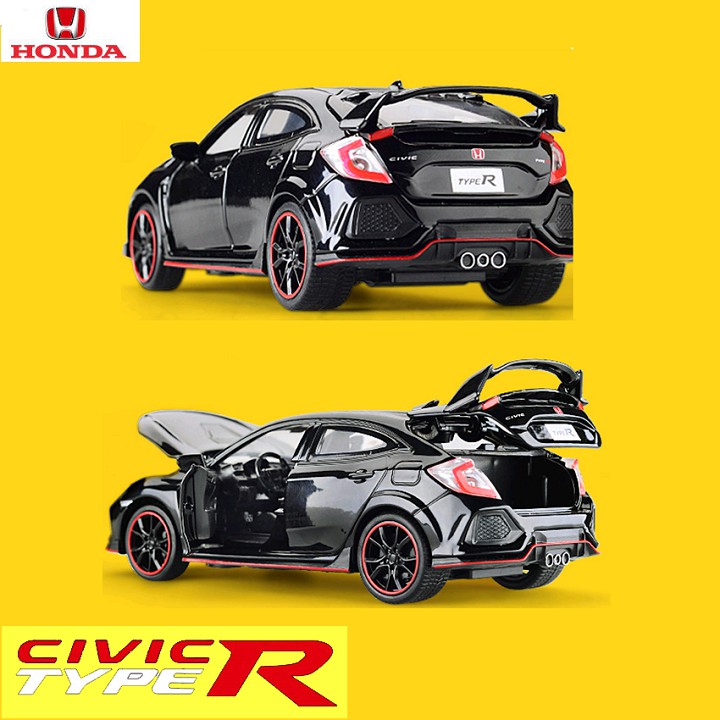 Xe mô hình ô tô Honda Civic Type R tỉ lệ 1:32 xe bằng kim loại có âm thanh và đèn mở các cửa