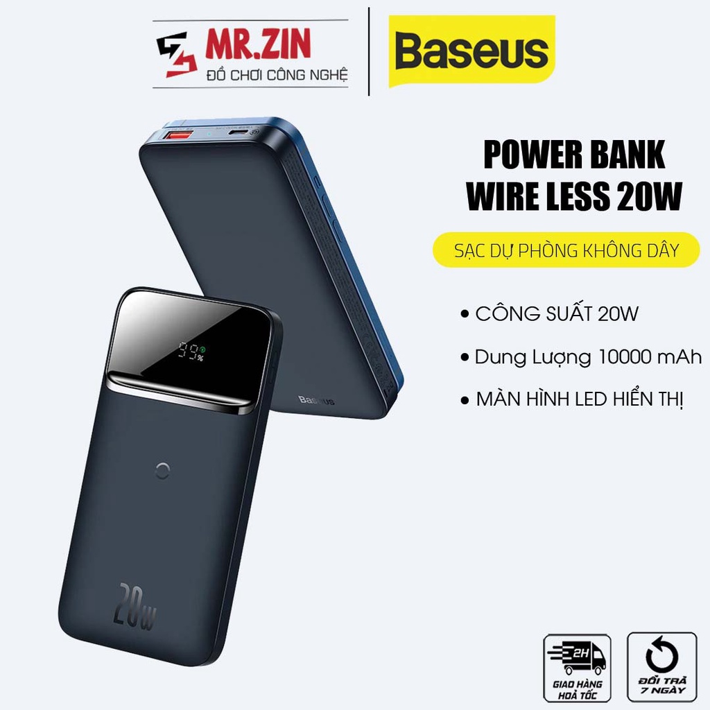 Sạc dự phòng không dây Baseus 10000mAh 20W, Sạc IPOD, IPhone, Watch