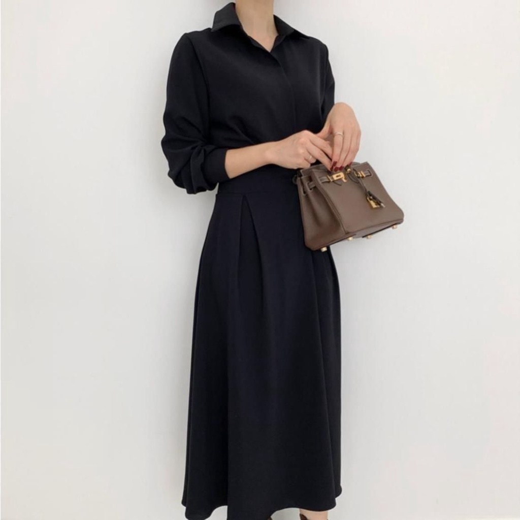 Đầm Sơ Mi Chiết Eo Phong Cách Hàn Quốc Thời Trang Mùa Thu Dành Cho Nữ