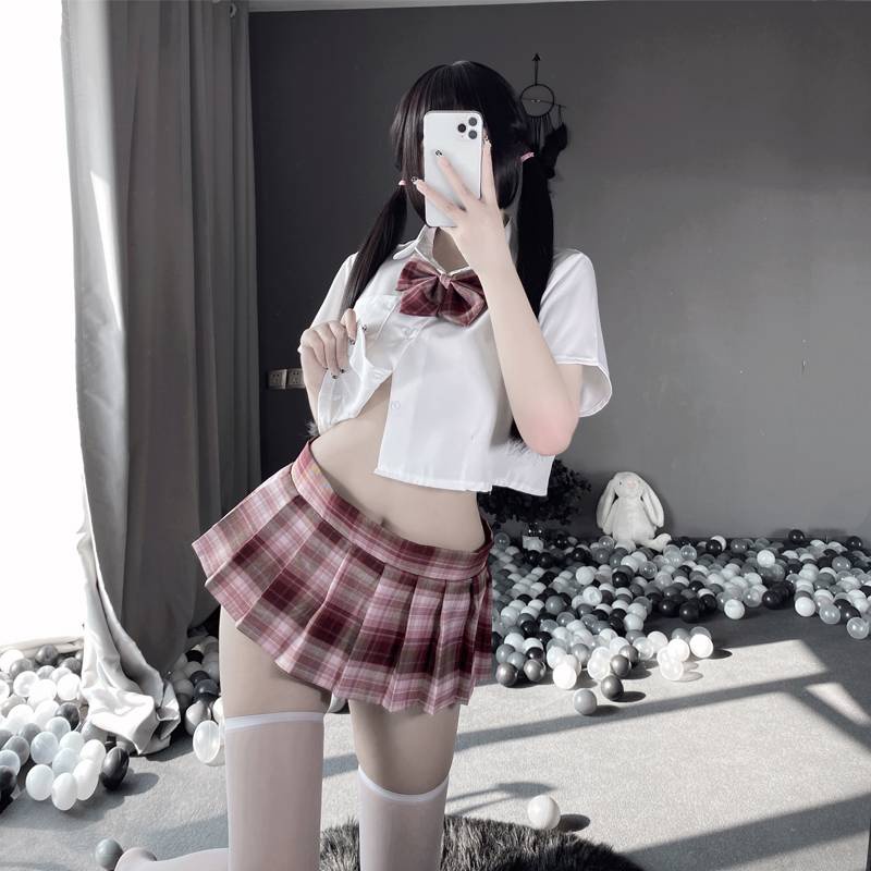 Set đồ ngủ hóa trang kiểu đồng phục JK phối nơ size lớn quyến rũ cho nữ