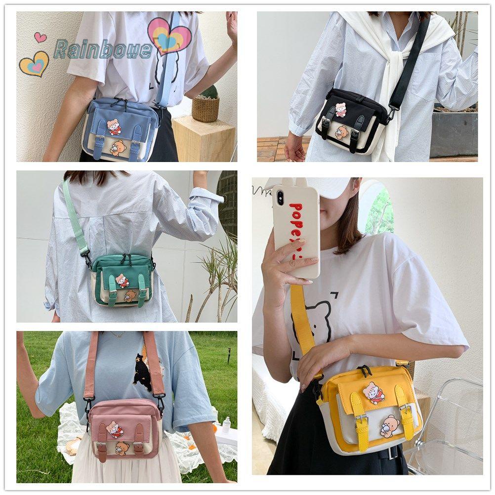 Túi Đeo Chéo Vải Canvas Màu Cầu Vồng Dễ Thương Thời Trang