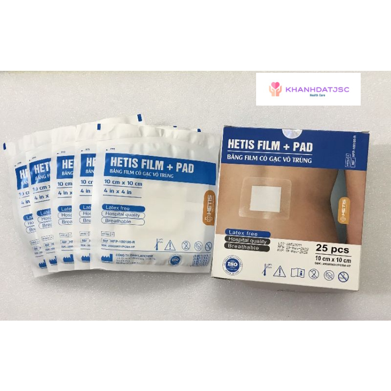 Combo băng film có gạc vô trùng HETIS FILM + PAD chống thấm nước, hút dịch, bảo vệ vết thương