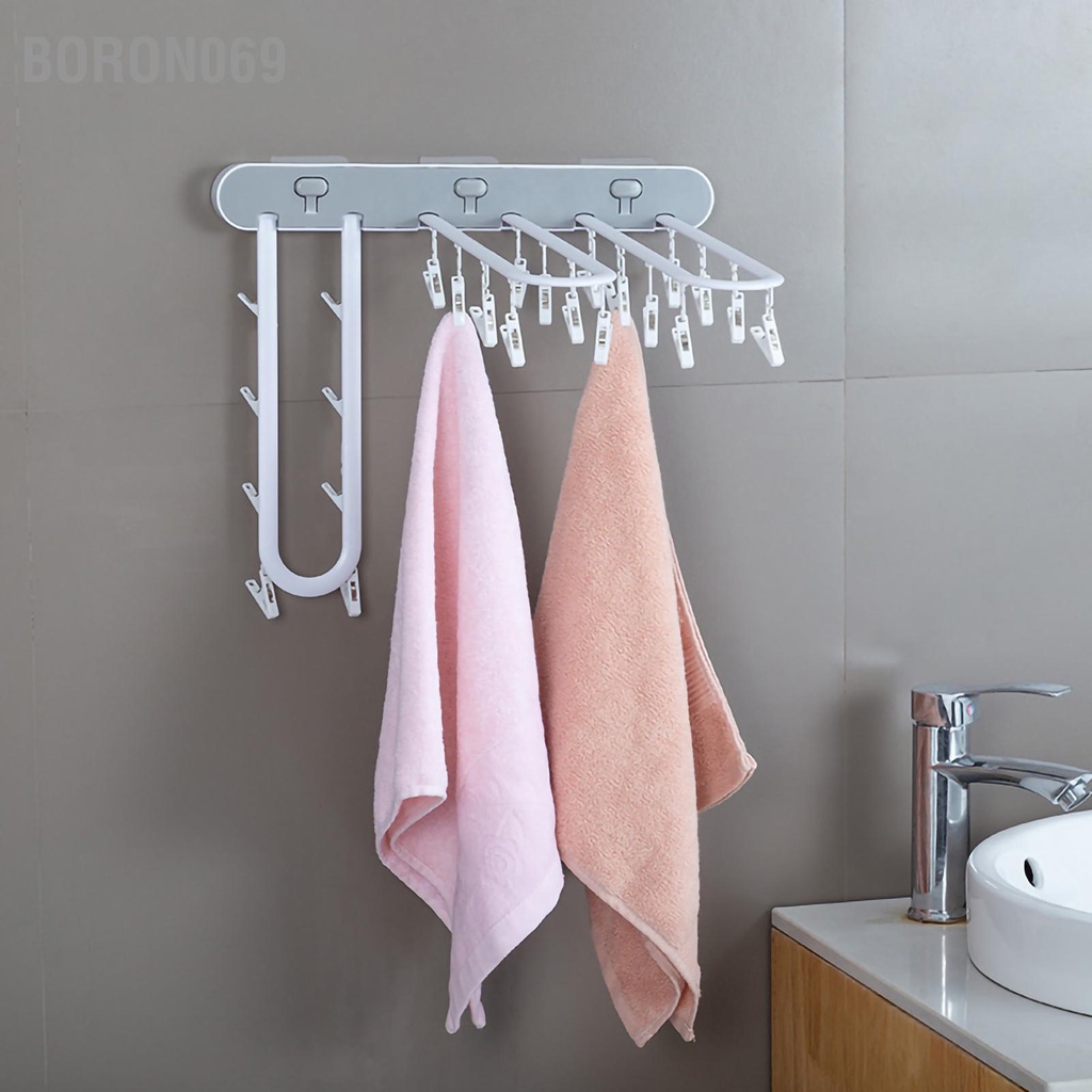 Boron069 Giá phơi quần áo Treo tường ABS bền  có thể gập lại Thiết kế Tiết kiệm không gian Kẹp và Móc treo nhỏ giọt