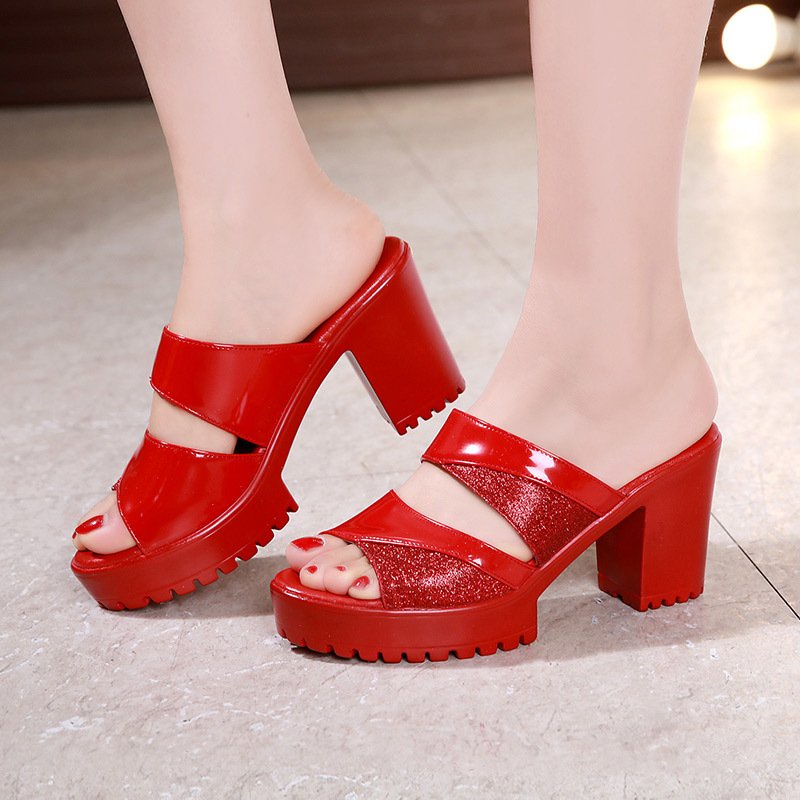 Giày cao gót, Dép cao gót 2 quai đính kim tuyến cao 7cm