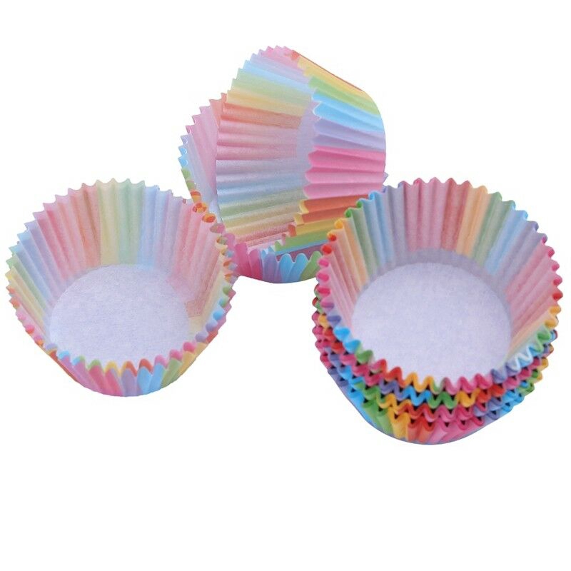 Set 100 cốc đựng bánh cupcake nướng bằng giấy màu cầu vồng chống thấm nước