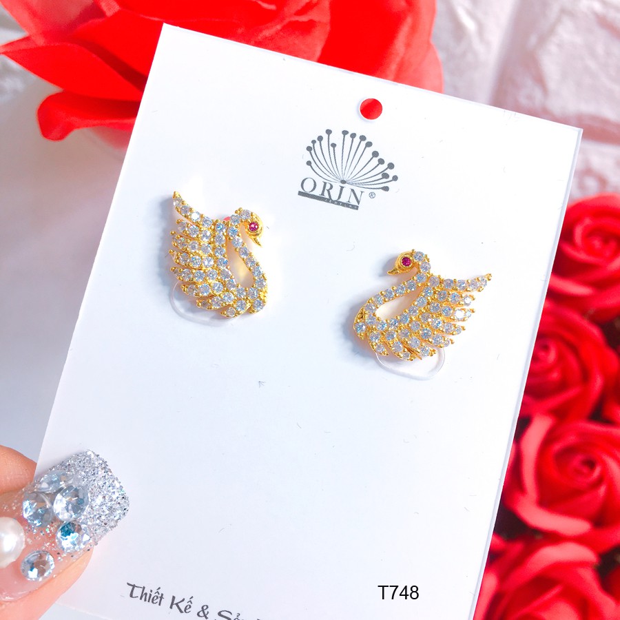 Bông tai, khuyên tai thiên nga đính đá cao cấp Orin T748