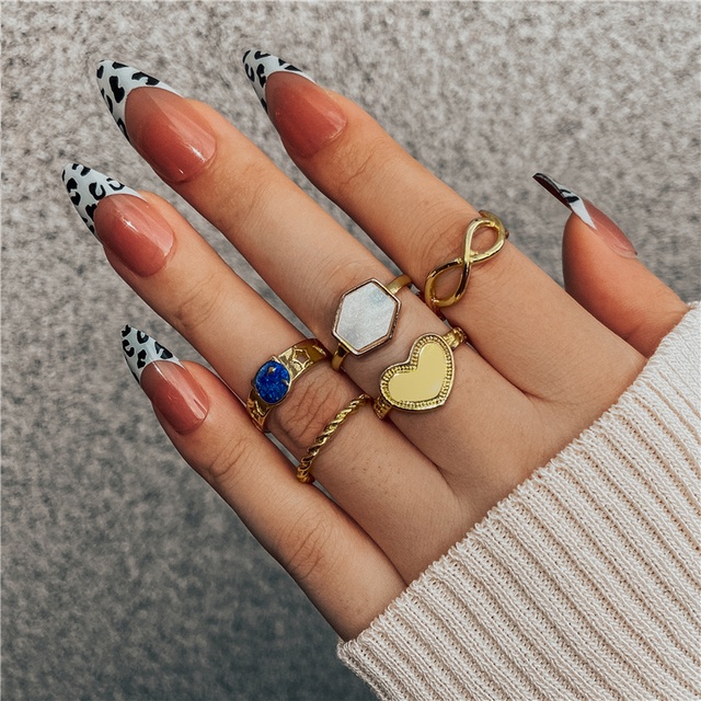 Set 5 nhẫn mạ vàng hình trái tim đơn giản thời trang cho nữ