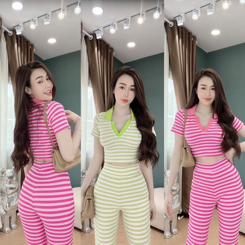 Set áo trụ sọc quần loe axt TA alohashop91