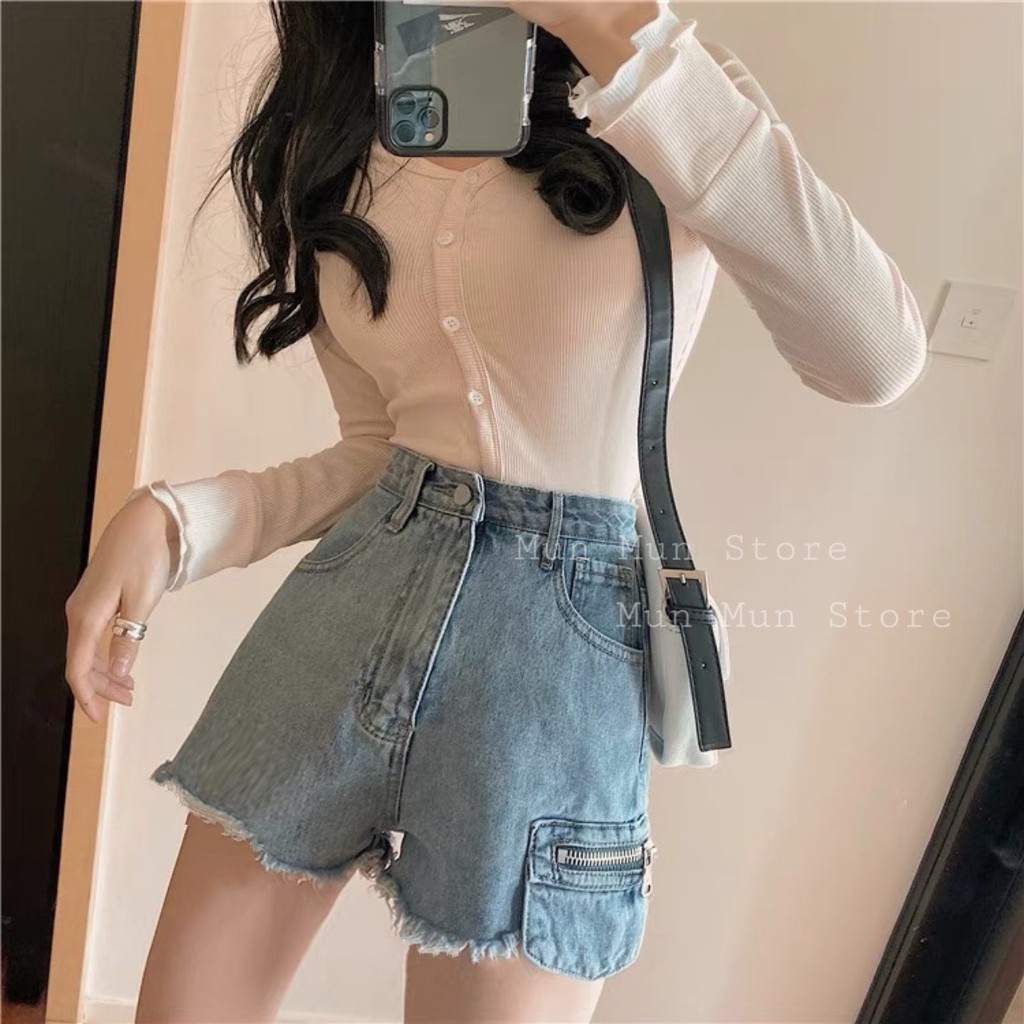 Quần short nữ lưng cao MunMunStore quần bò đùi cao cấp phom hàn quốc ulzzang ( ảnh + video thật)