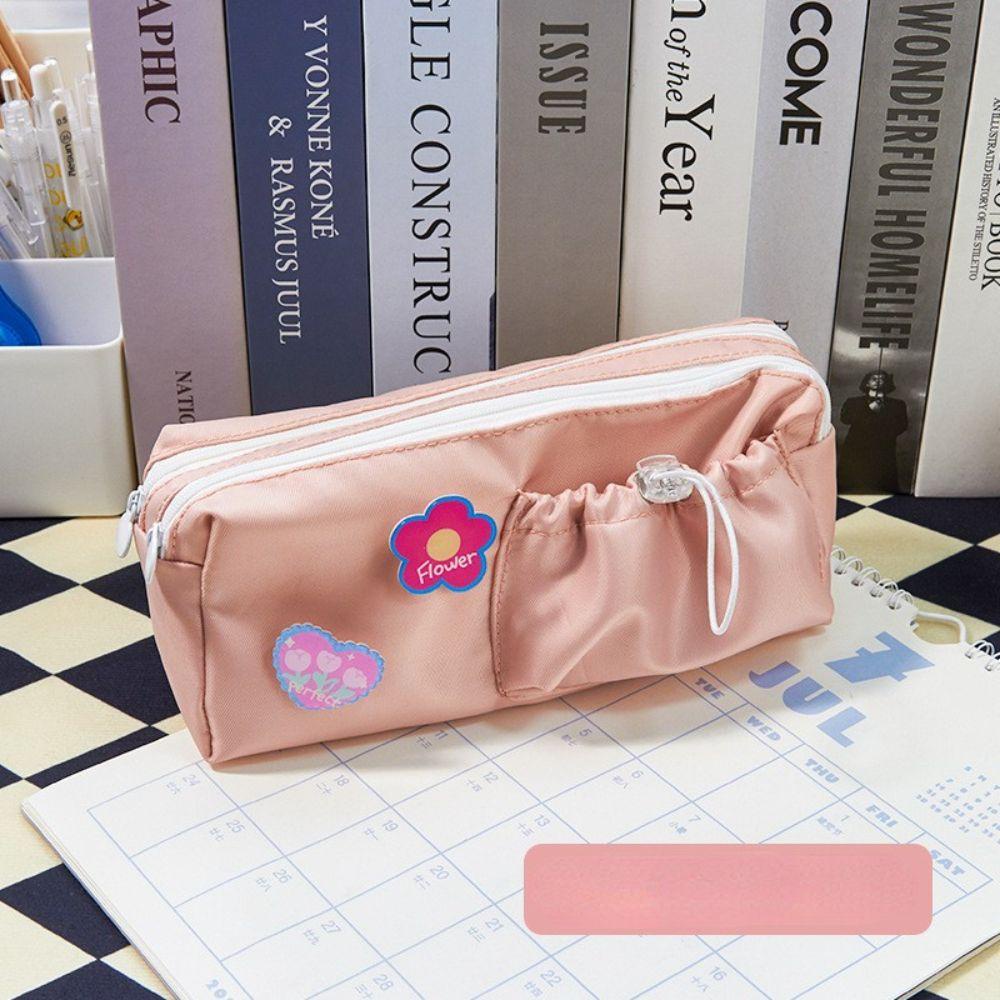 Túi Đựng Bút Dây Rút Hai Lớp Họa Tiết Đáng Yêu Có Ghim Cài