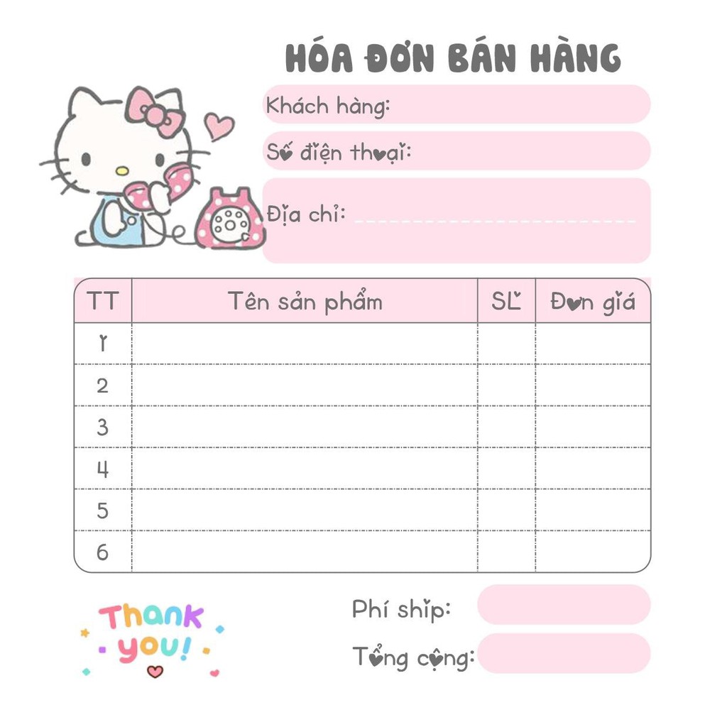 [MUA 10 CUỐN TẶNG 1 CUỐN] Hoá đơn bán hàng mini online dễ thương