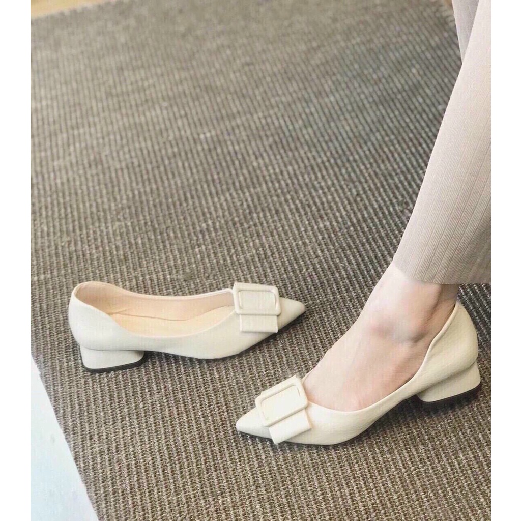 Giày Gót Vuông PURA Nơ Ngang Êm Chân Cao 4p VNXK