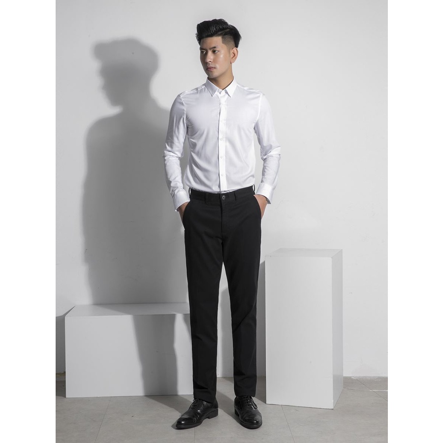 Áo sơ mi nam dài tay Aristino ALSR08 somi công sở chính hãng màu trắng trơn dáng slim fit không túi vải sợi tre mềm mát