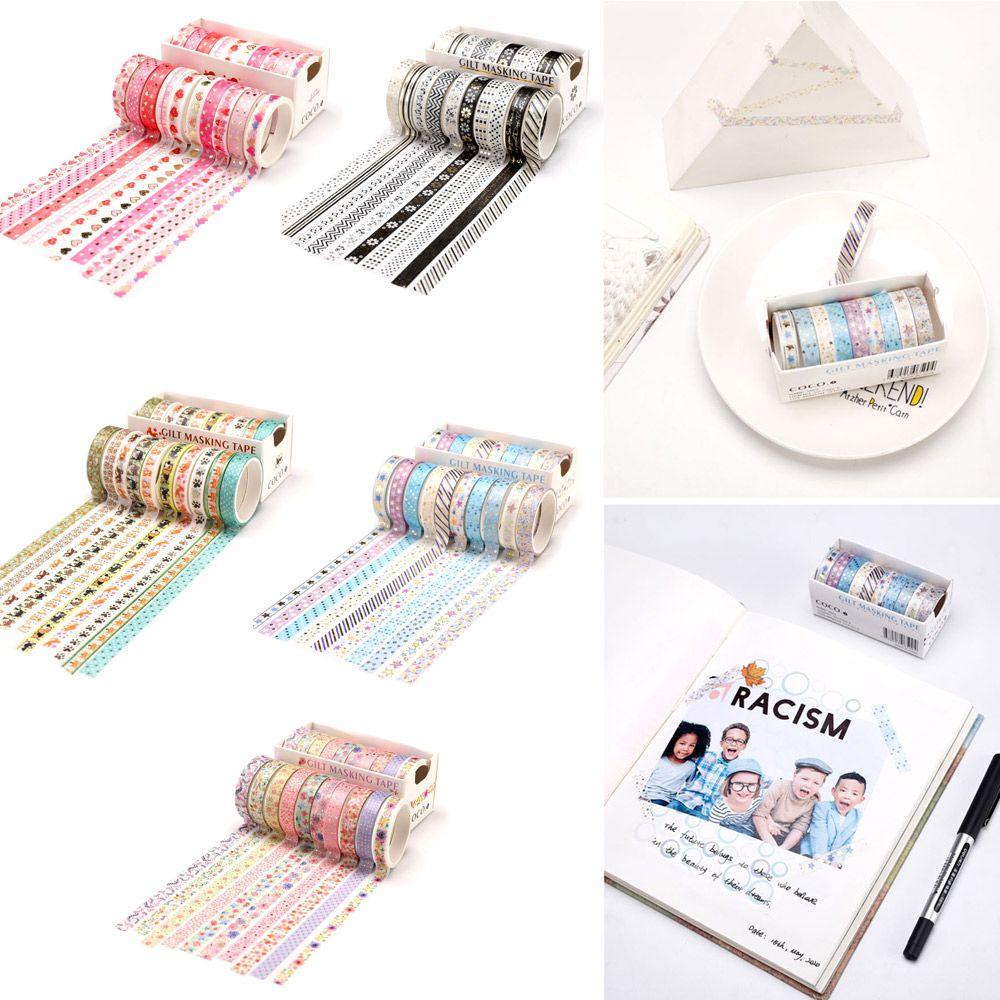 Bộ 10 Cuộn Băng Keo Washi Chất Lượng Cao Dùng Trang Trí Sổ Tay DIY