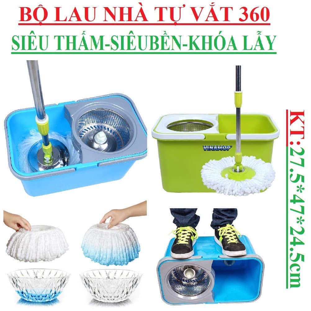 [ BIG SALE] BỘ LAU NHÀ 360 ĐỘ VINAMOP MTC-02- Bảo hành 24 tháng