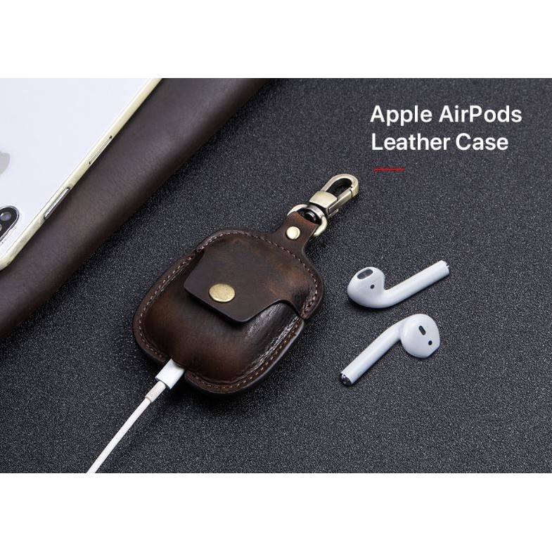 Bao da dành cho Airpods 1 -2 - Chất liệu da ngựa 100%, Có móc đeo , Sang trọng , chống va đập