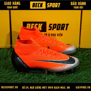 Giày Bóng Đá TQ Mercurial SuperFly CR7 Elite360 Cam Gót Đen Cao Cổ AG