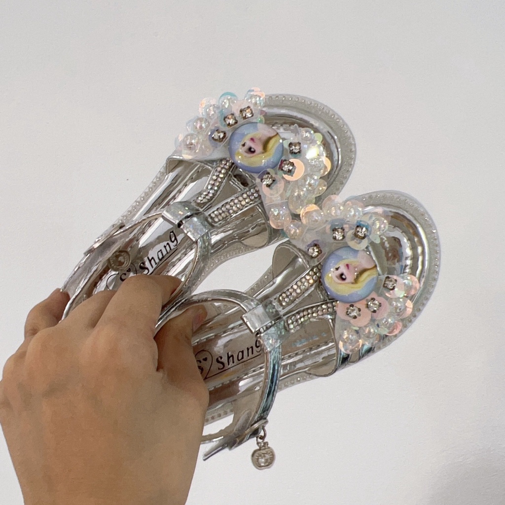Sandal bé gái - dép quai hậu cho bé gái da bóng gắn nơ nhân vật hoạt hình siêu đẹp Babybees 0821