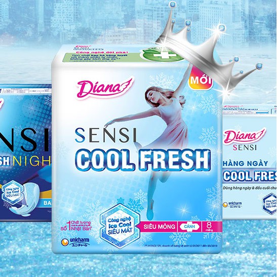 BVS Diana Cool Fresh Siêu Mỏng Cánh - Băng Vệ Sinh Diana SenSi Cool Fresh Siêu Mỏng Cánh 8 Miếng/Gói Và 20 Miếng/Gói