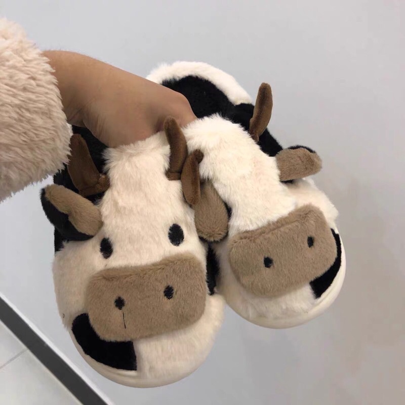 Dép bông mẫu bò đi trong nhà giữ ấm chống trơn kèm ảnh thật