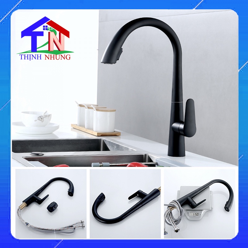 Vòi Rửa Chén Bát Nóng Lạnh Đồng Nguyên Khối Cao Cấp Có Dây Rút và Công Tắc Điều Chỉnh Chế Độ Nước🍒🍒
