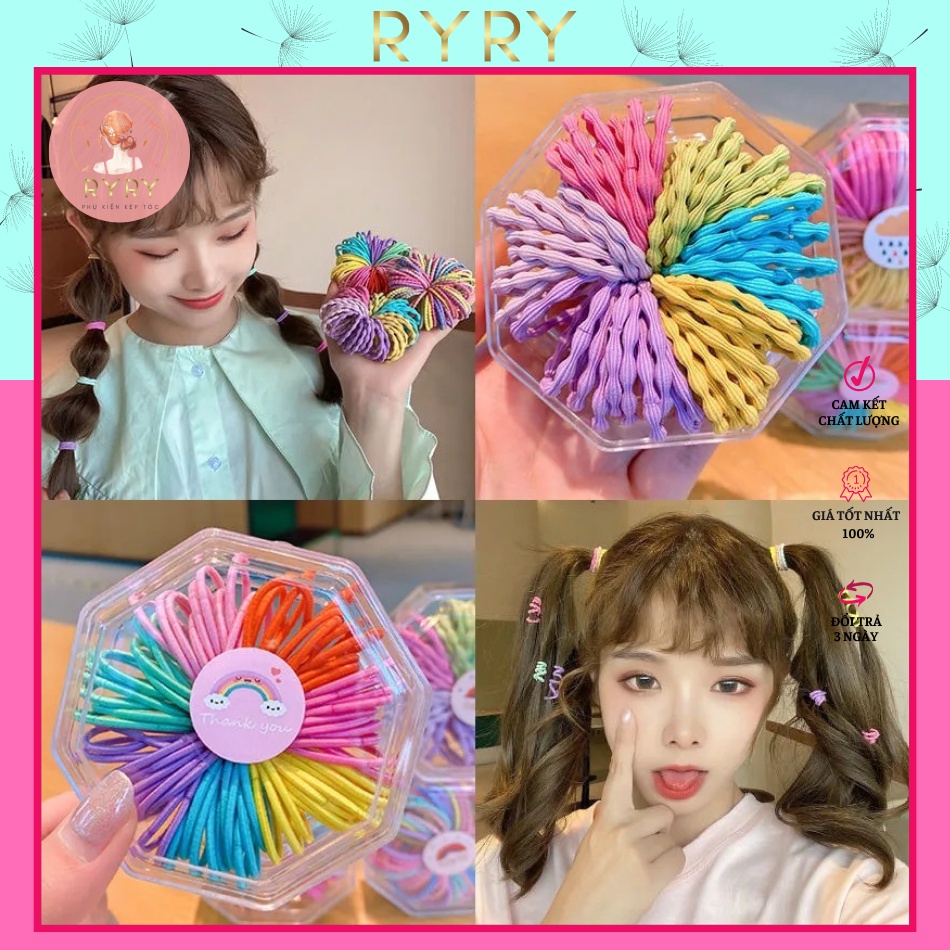 Set 60 dây buộc tóc, chun buộc tóc Hàn Quốc nhiều màu siêu xinh