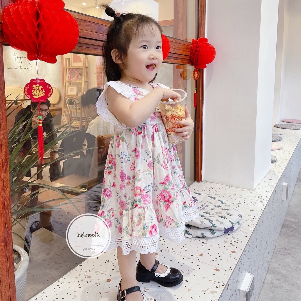 Váy thô xếp ly bé gái ren cánh tiên cao cấp 8-22kg