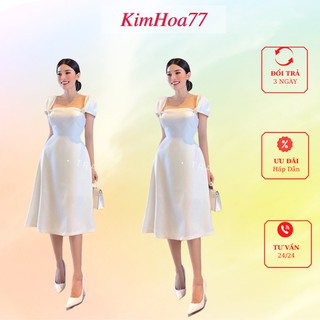 Váy xòe đầm nữ dự tiệc freesize chất ford tay kiểu cuộn ngọc kimhoa77