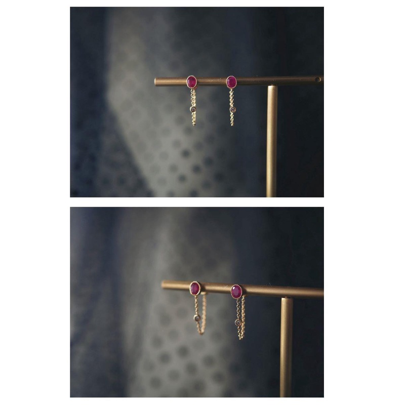 Khuyên Tai Bạc Đính Đá Ruby Phong Cách Retro Sang Trọng Đơn Giản