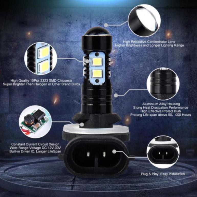Đèn LED 881 10SMD Thấu Kính Siêu Sáng Chuyên Dụng Cho Xe Ôtô - Đèn Gầm, Sương Mù
