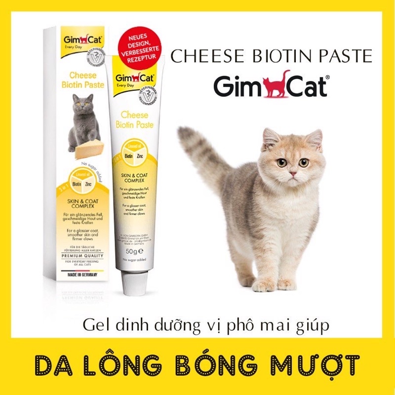 [ Tuýp lớn 200g ] Gel Dinh Dưỡng Bổ Sung Biotin Vị Phô Mai Cho Mèo Gimcat – Gimcat Cheese Biotin Paste