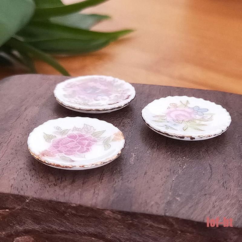 Bộ 2 Đĩa Sứ mini Tỉ Lệ 1 / 12 Trang Trí Nhà Búp Bê Xinh Xắn