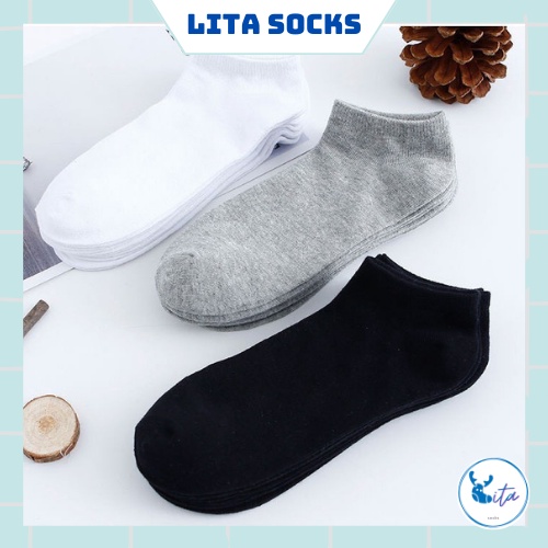 Tất vớ nam cổ ngắn chất liệu cotton 3 màu đen trắng xám đơn giản không kém phần lịch lãm - T12 - Lita Socks