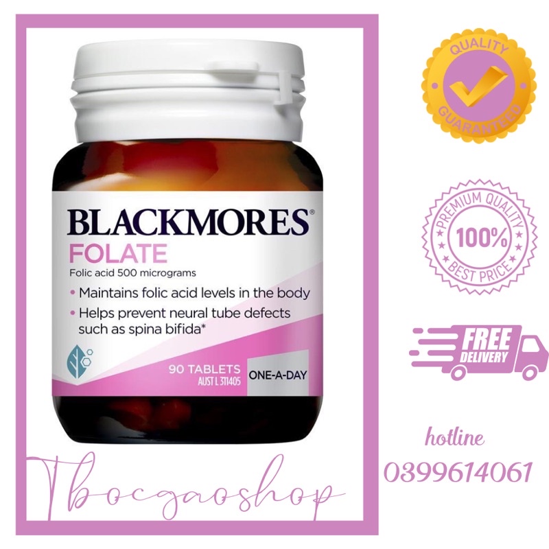 Viên uống Blackmores Folate 500mcg cho mẹ bầu giảm thiểu dị tật thai nhi Úc 90 viên