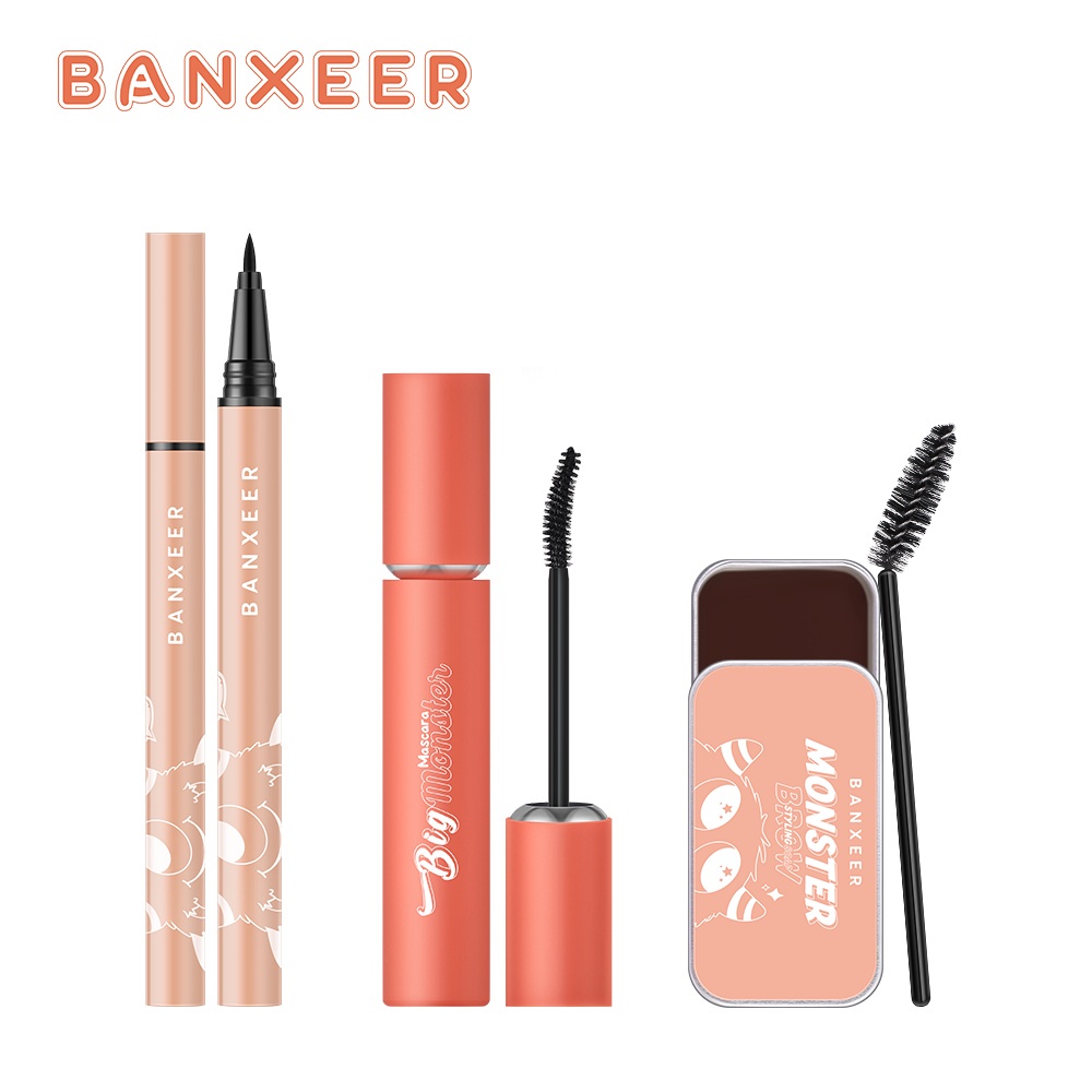 Bộ 3 Sản Phẩm Trang Điểm Banxeer Gồm Bút Kẻ Mắt + Xà Phòng Lông Mày + Mascara Kháng Nước Lâu Trôi