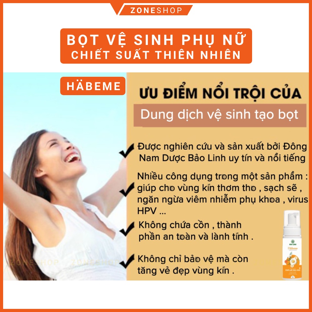 Dung dịch vệ sinh phụ nữ HABEME, bọt vệ sinh phụ nữ chiết xuất thiên nhiên, làm hồng, se khít - Bảo Linh ZONESHOP