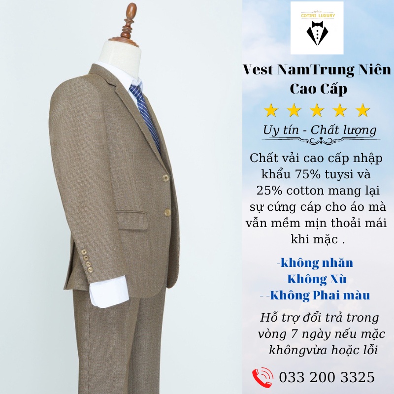 Bộ Comple Veston Trung Tuổi Cao Cấp Gồm 1 Quần + 1 Áo
