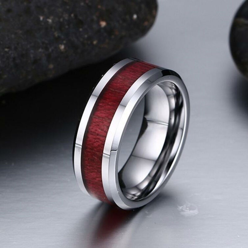 Sang Trọng Nhẫn Inox Đính Đá Ruby Cho Cặp Đôi