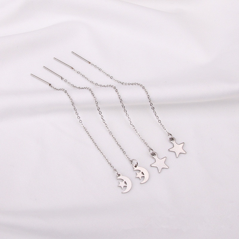 We Flower Bông tai dáng dài mạ bạc 925 hình mặt trăng ngôi sao xinh xắn dành cho nữ