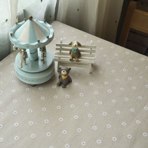Khăn trải bàn vải cotton lanh họa tiết hoa cúc dễ thương