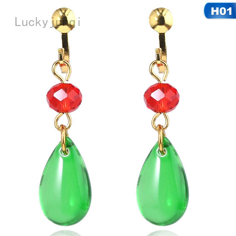 Luckyjunqi Bộ Dây Chuyền + Bông Tai Hình Giọt Nước Thời Trang Cho Nữ