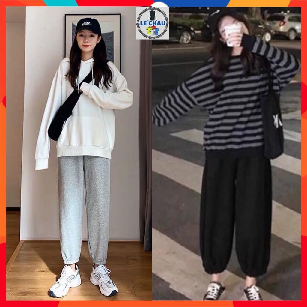 Quần jogger nỉ ulzzang unisex quần ống boom basic thun trơn cạp chun dáng rộng phong cách street style LECHAU rẻ chất