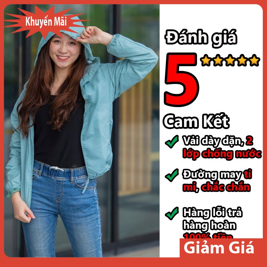 Áo Khoác Gió Nữ 2 Lớp Trơn Hàng Cao Cấp Trong Lót Lưới  Khóa Kéo Túi Có Khóa Có Mũ Rộng Nhiều Màu Nhiều Size